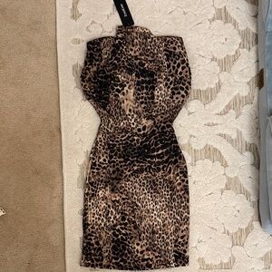 bebe shoulder pad Animal Print Dress